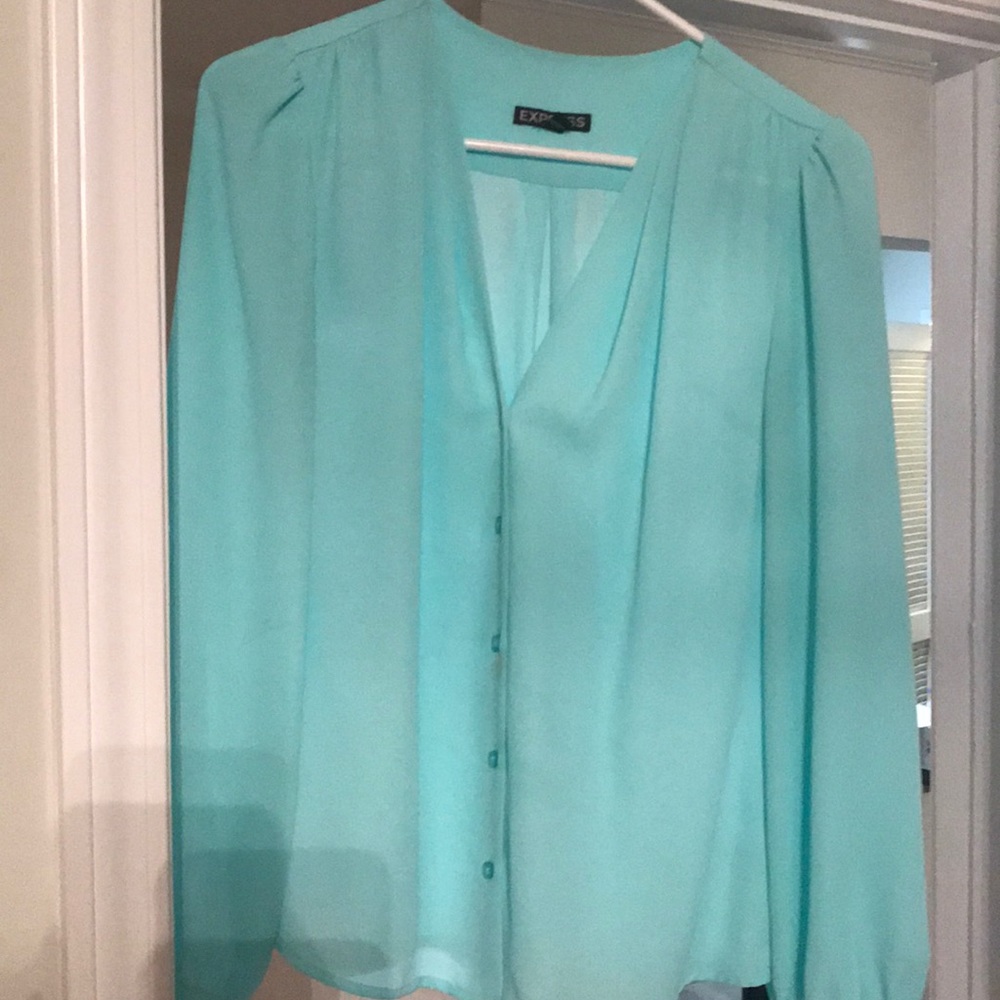 Chiffon Tiffany blue button up